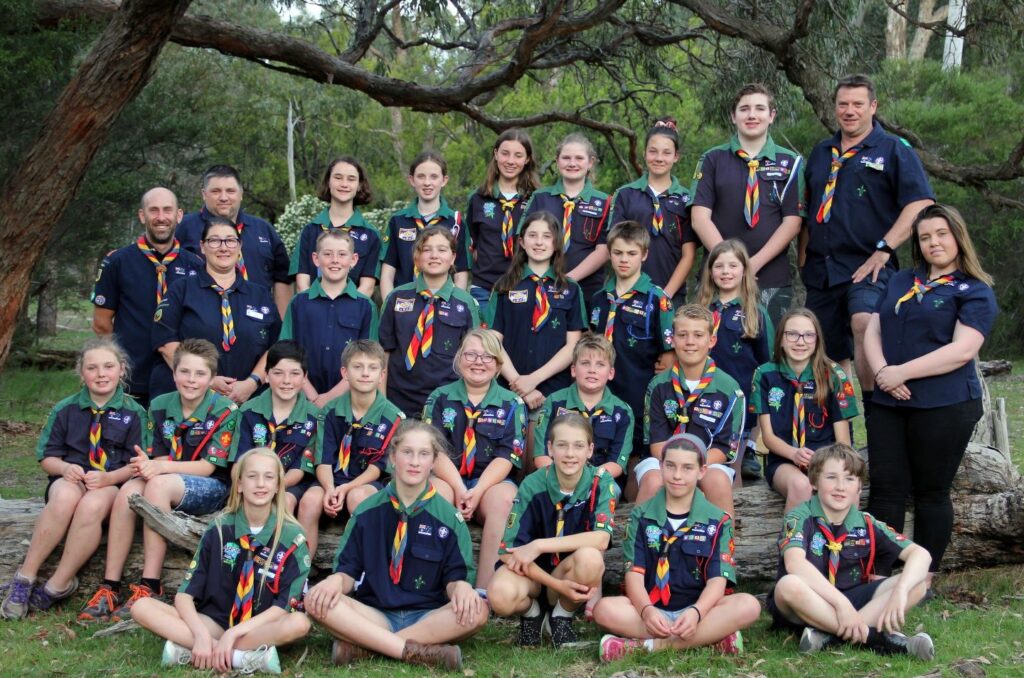 The Heany Park Scout troop and leaders outdoors
